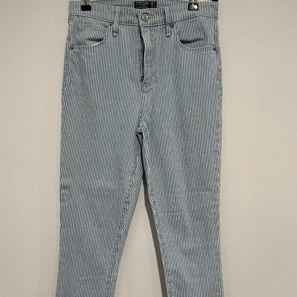 A&F Simone High Rise Ankle Blue and White Stripe Pants Size 26 - Picture 2 of 7